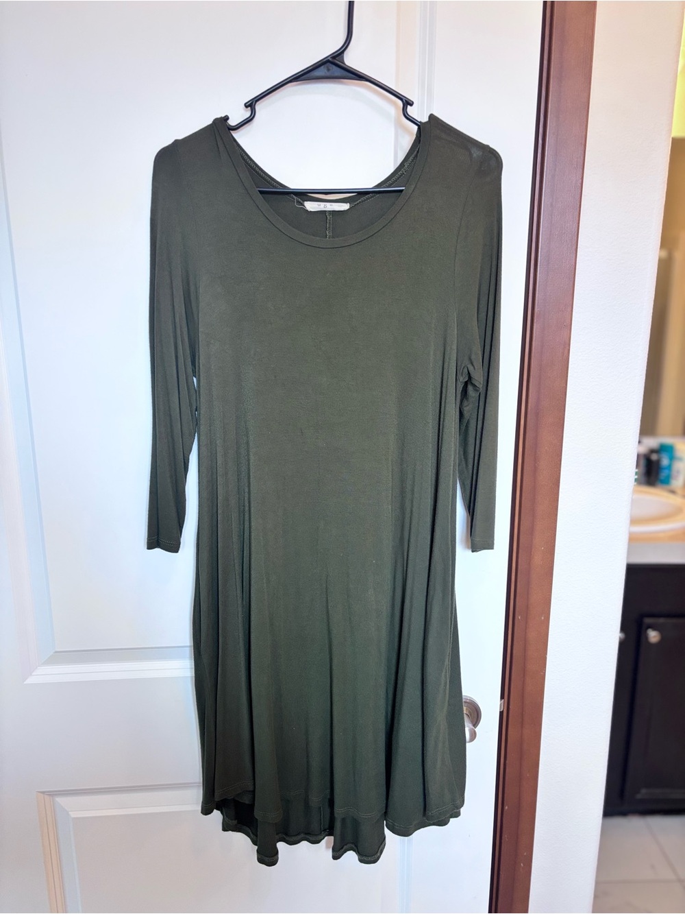 Olive Green Long Sleeve Swing Dress